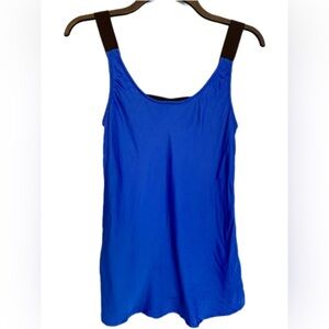 Theory bright blue with black straps satin tank top office, club night out Sz S